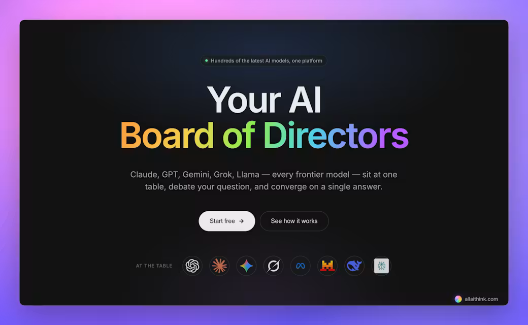 AllAiThink Hero mit AI Board of Directors Claim