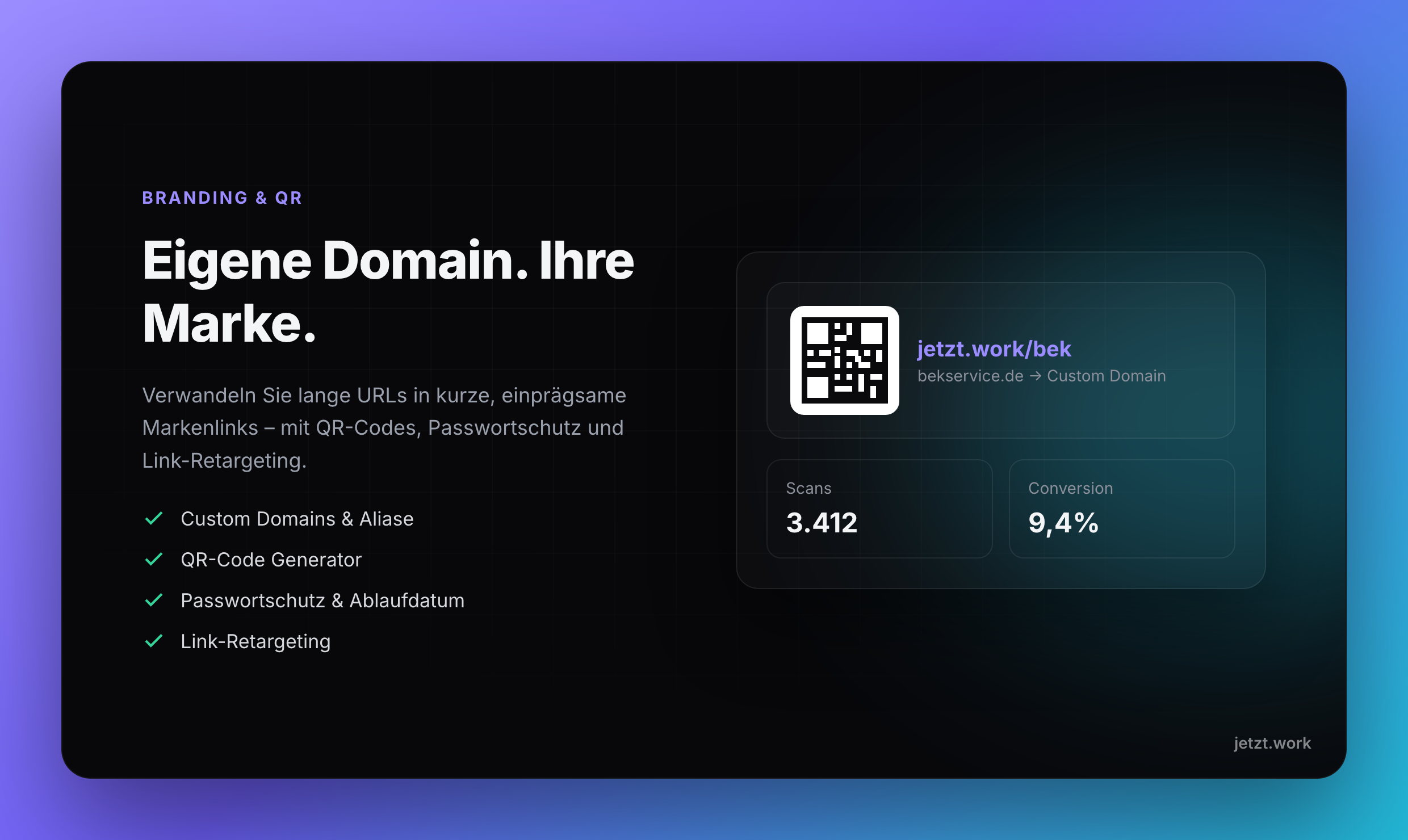 jetzt.work Custom Domains, Branding und QR-Codes