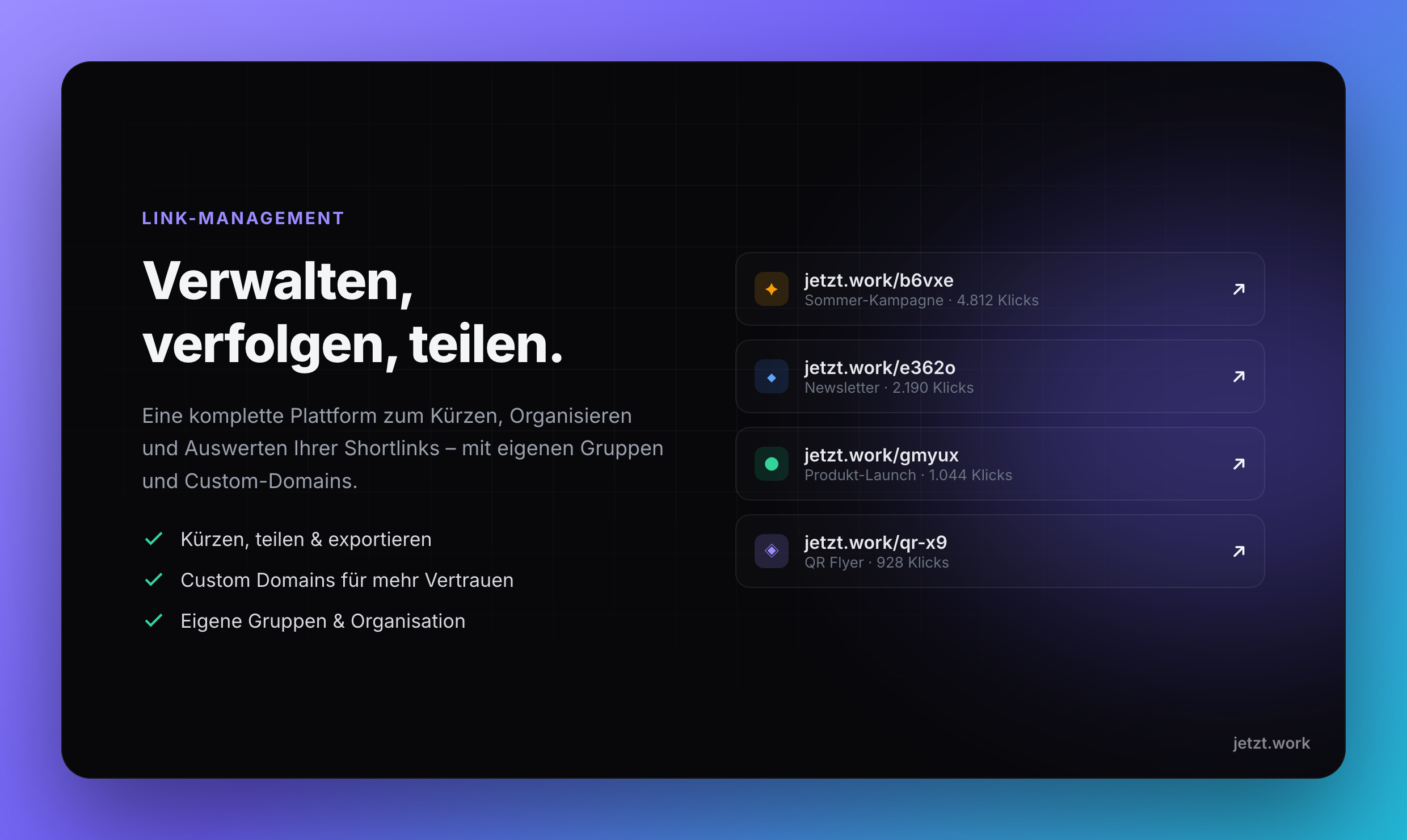 jetzt.work Link-Management mit Shortlinks und Klick-Statistiken