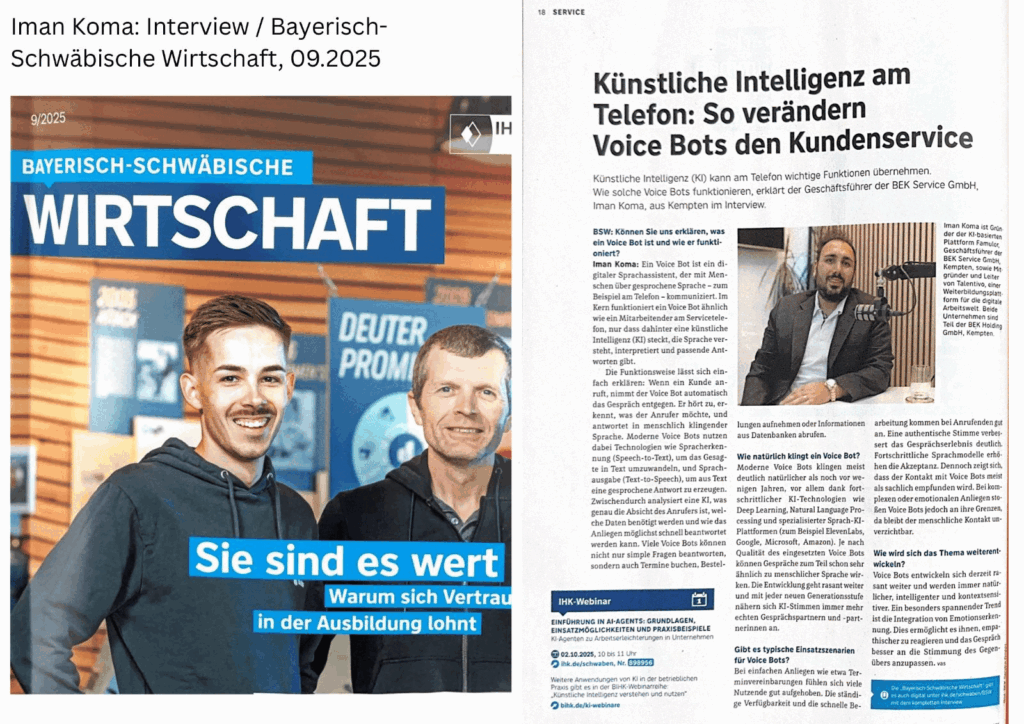 BEK Service & Famulor in der Bayerisch-Schwรคbischen Wirtschaft: Wie Voice Bots den Kundenservice verรคndern 1 ihk wirtschaft 09 2025 |